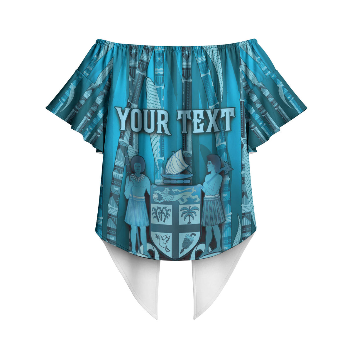 Personalised Fiji Language Week Sugarcane Masi Off Shoulder Wrap Waist Top Blue Tapa Tribal Pattern DT05 - Polynesian Pride