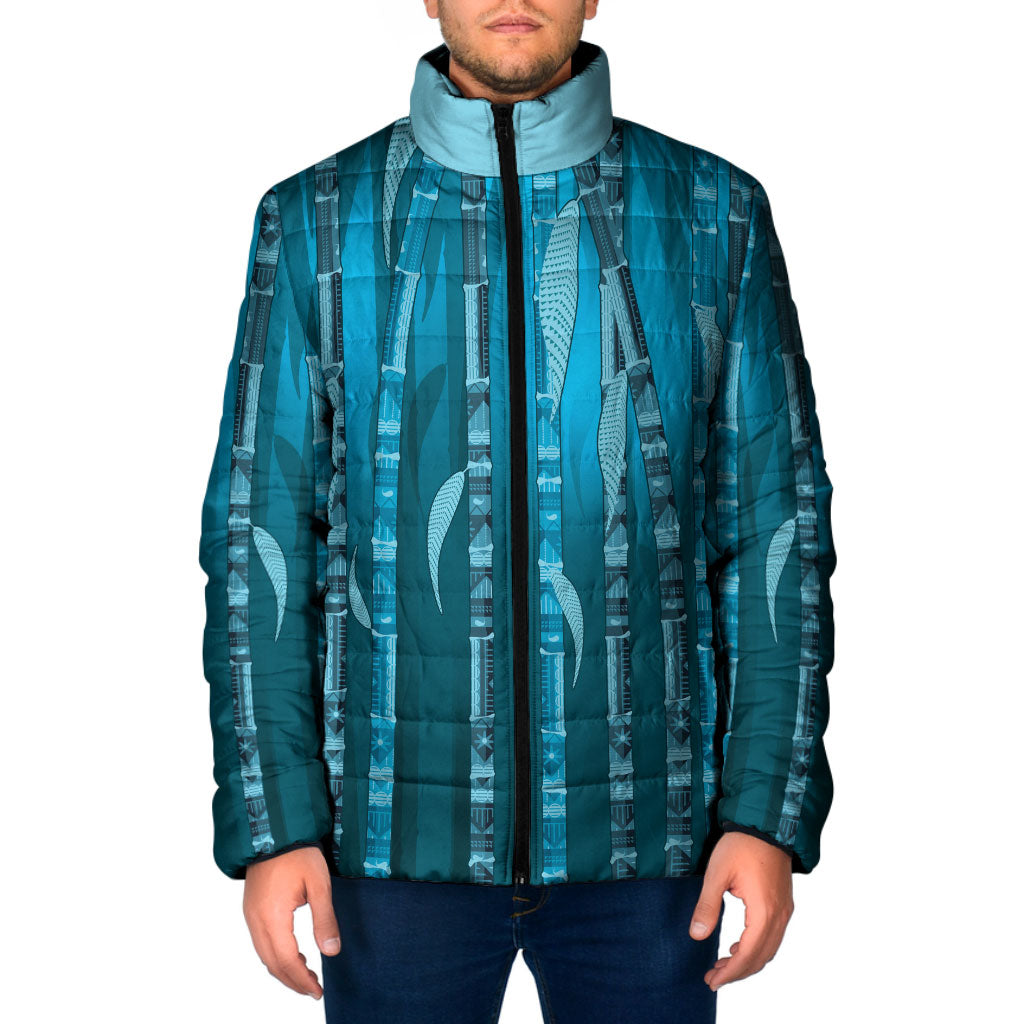 Personalised Fiji Language Week Sugarcane Masi Padded Jacket Blue Tapa Tribal Pattern DT05 Men Blue - Polynesian Pride