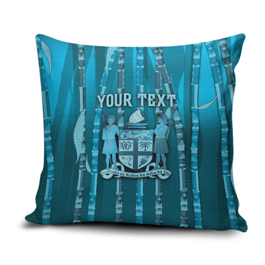 Personalised Fiji Language Week Sugarcane Masi Pillow Cover Blue Tapa Tribal Pattern DT05 Blue - Polynesian Pride