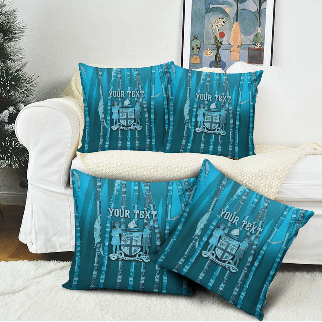 Personalised Fiji Language Week Sugarcane Masi Pillow Cover Blue Tapa Tribal Pattern DT05 - Polynesian Pride