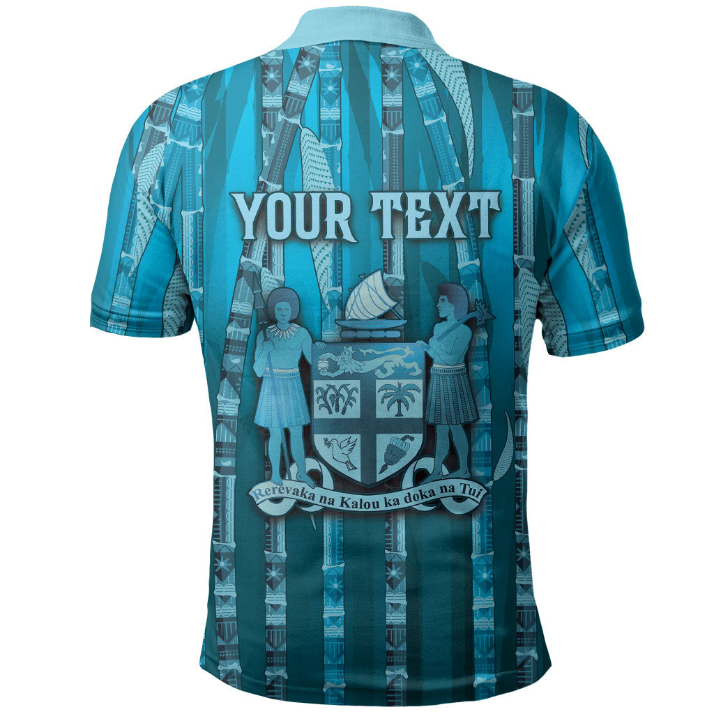 Personalised Fiji Language Week Sugarcane Masi Polo Shirt Blue Tapa Tribal Pattern DT05 - Polynesian Pride