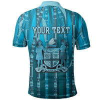 Personalised Fiji Language Week Sugarcane Masi Polo Shirt Blue Tapa Tribal Pattern DT05 - Polynesian Pride
