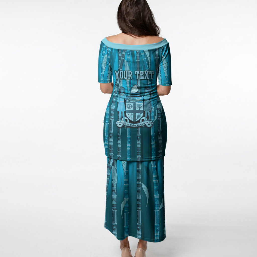 Personalised Fiji Language Week Sugarcane Masi Puletasi Blue Tapa Tribal Pattern DT05 - Polynesian Pride
