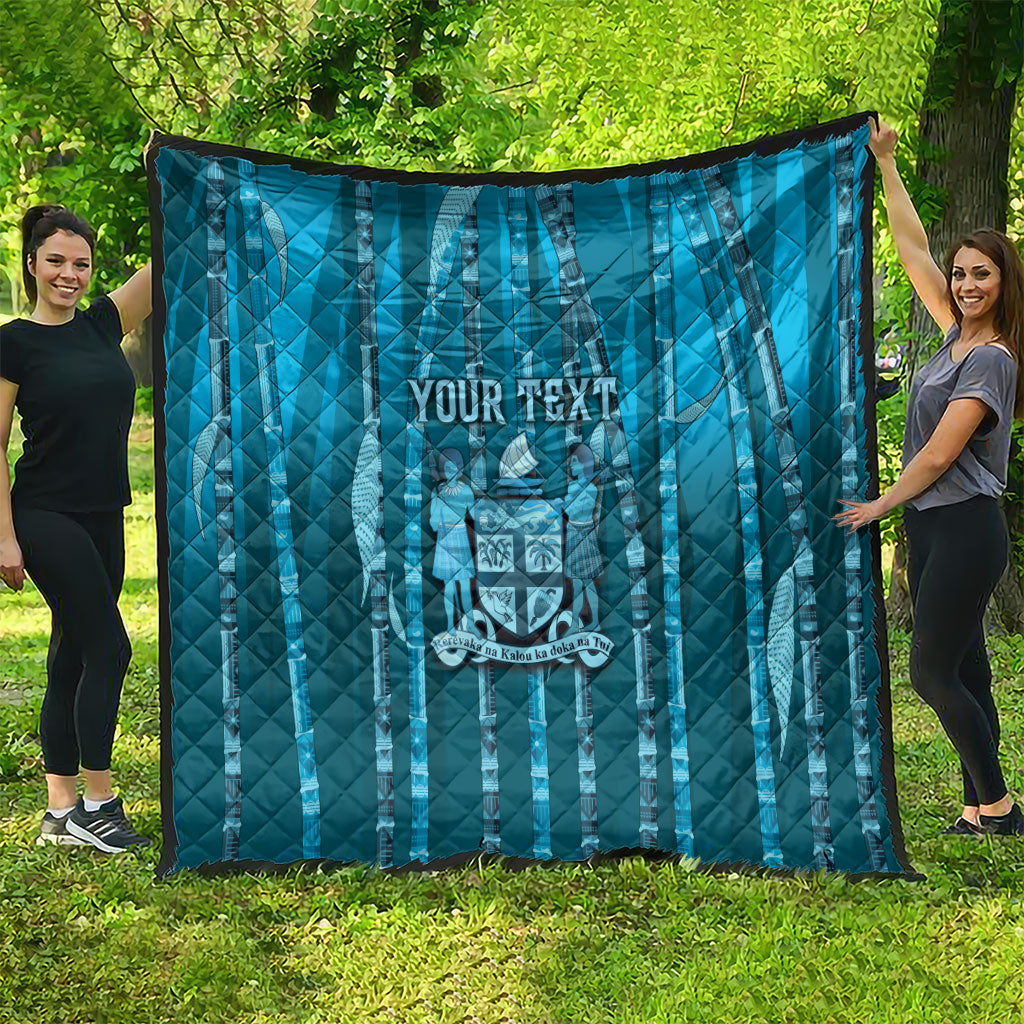 Personalised Fiji Language Week Sugarcane Masi Quilt Blue Tapa Tribal Pattern DT05 - Polynesian Pride