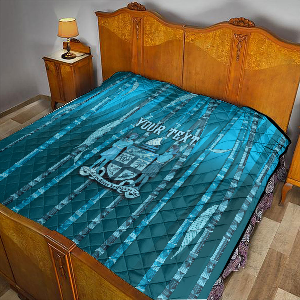 Personalised Fiji Language Week Sugarcane Masi Quilt Blue Tapa Tribal Pattern DT05 - Polynesian Pride
