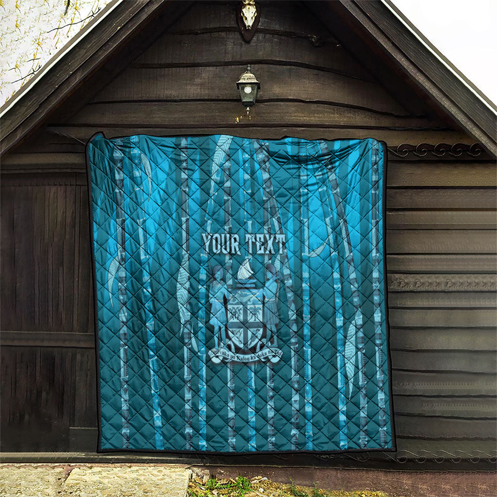 Personalised Fiji Language Week Sugarcane Masi Quilt Blue Tapa Tribal Pattern DT05 - Polynesian Pride