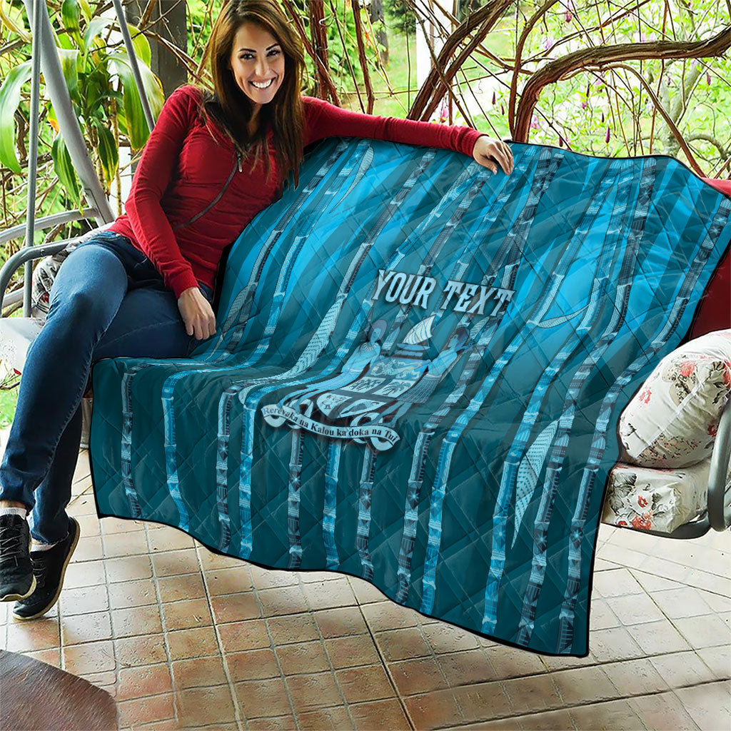 Personalised Fiji Language Week Sugarcane Masi Quilt Blue Tapa Tribal Pattern DT05 - Polynesian Pride