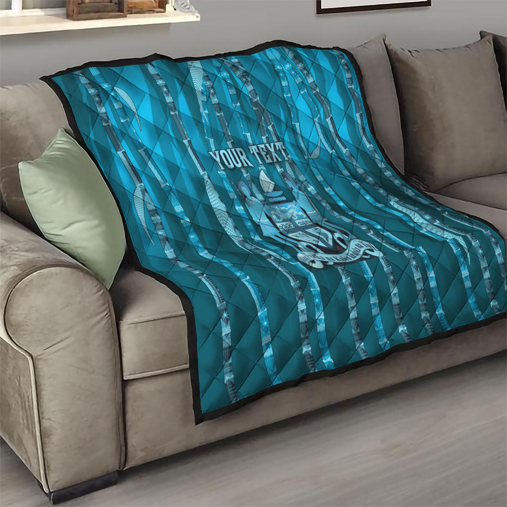 Personalised Fiji Language Week Sugarcane Masi Quilt Blue Tapa Tribal Pattern DT05 - Polynesian Pride