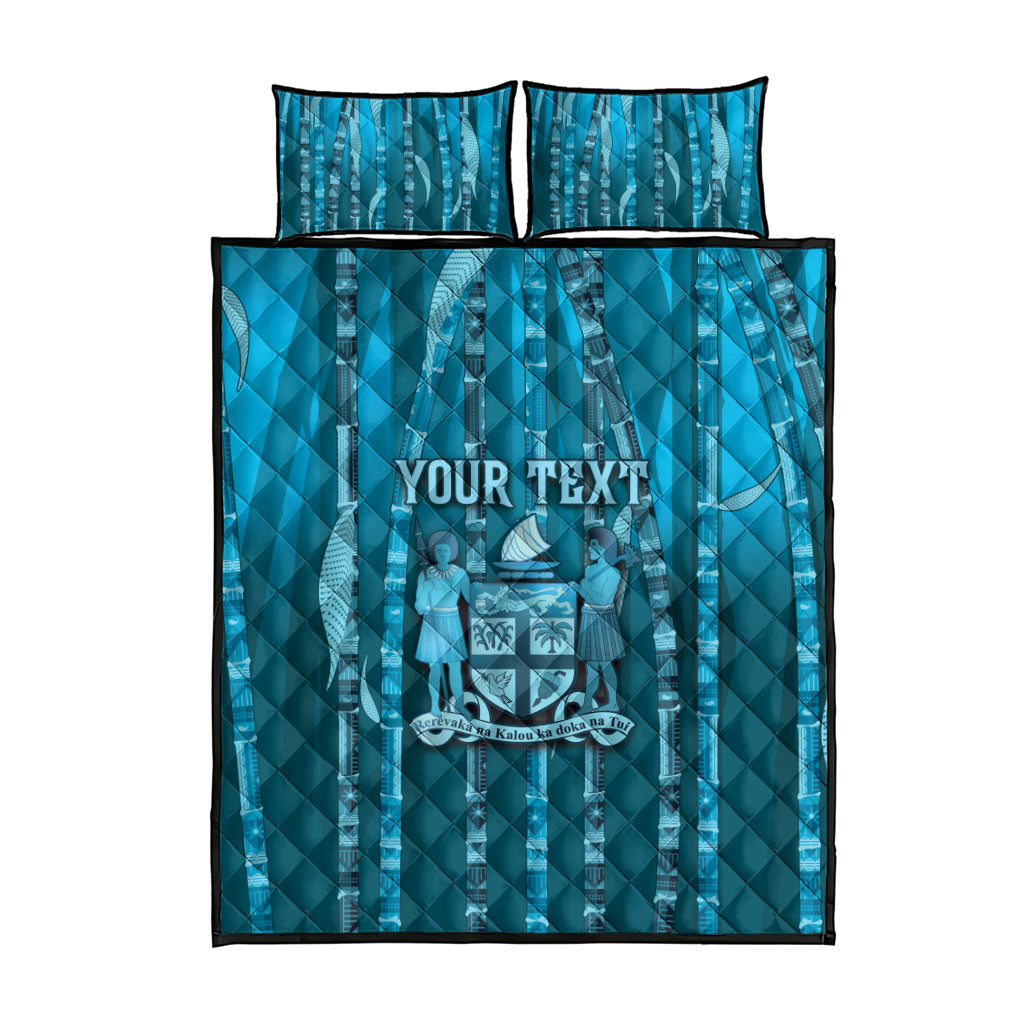Personalised Fiji Language Week Sugarcane Masi Quilt Bed Set Blue Tapa Tribal Pattern DT05 - Polynesian Pride