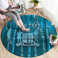 Personalised Fiji Language Week Sugarcane Masi Round Carpet Blue Tapa Tribal Pattern DT05 - Polynesian Pride