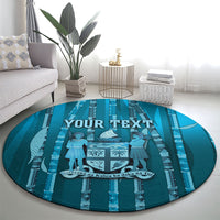 Personalised Fiji Language Week Sugarcane Masi Round Carpet Blue Tapa Tribal Pattern DT05 - Polynesian Pride