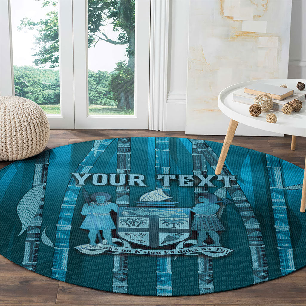 Personalised Fiji Language Week Sugarcane Masi Round Carpet Blue Tapa Tribal Pattern DT05 - Polynesian Pride