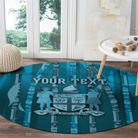 Personalised Fiji Language Week Sugarcane Masi Round Carpet Blue Tapa Tribal Pattern DT05 - Polynesian Pride