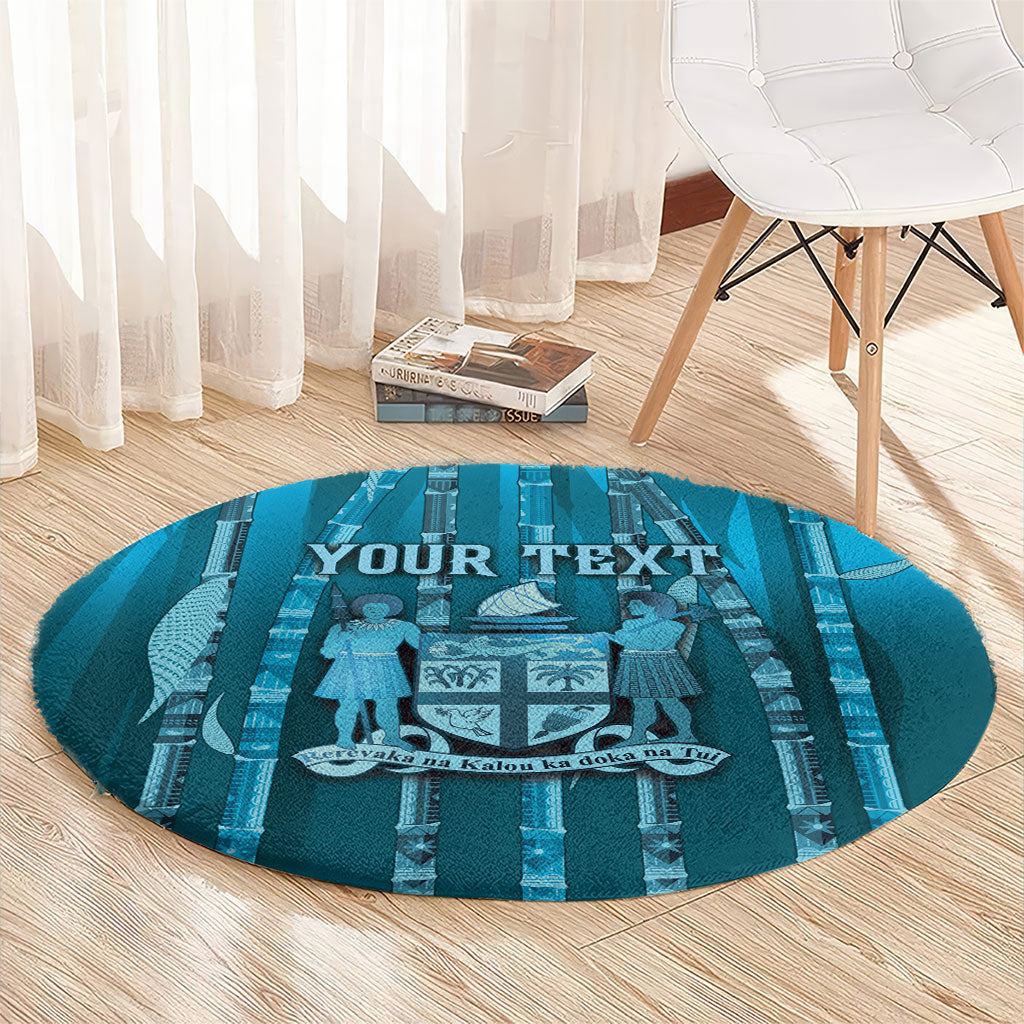 Personalised Fiji Language Week Sugarcane Masi Round Carpet Blue Tapa Tribal Pattern DT05 - Polynesian Pride