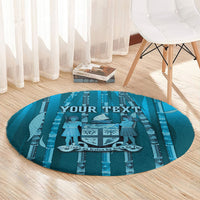 Personalised Fiji Language Week Sugarcane Masi Round Carpet Blue Tapa Tribal Pattern DT05 - Polynesian Pride