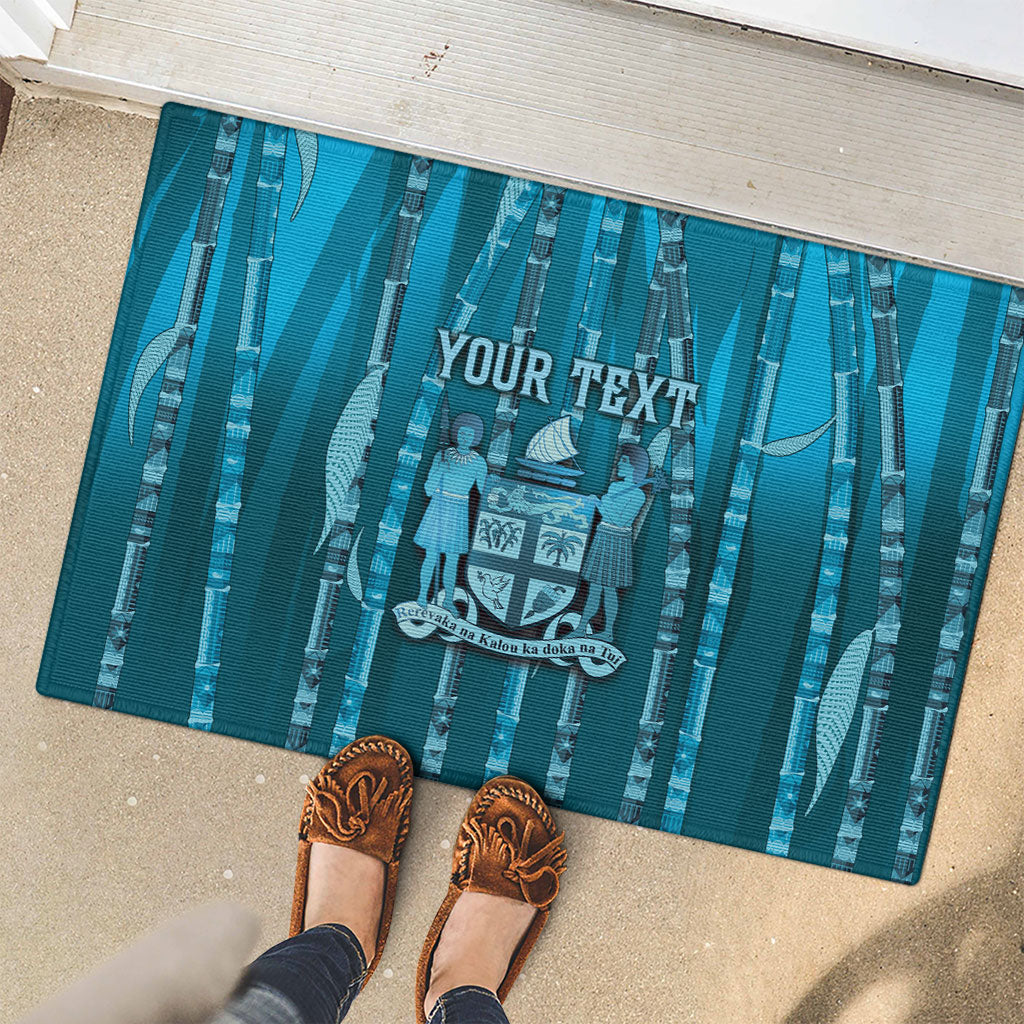 Personalised Fiji Language Week Sugarcane Masi Rubber Doormat Blue Tapa Tribal Pattern DT05 - Polynesian Pride