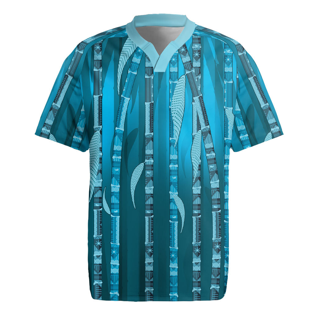 Personalised Fiji Language Week Sugarcane Masi Rugby Jersey Blue Tapa Tribal Pattern DT05 Blue - Polynesian Pride