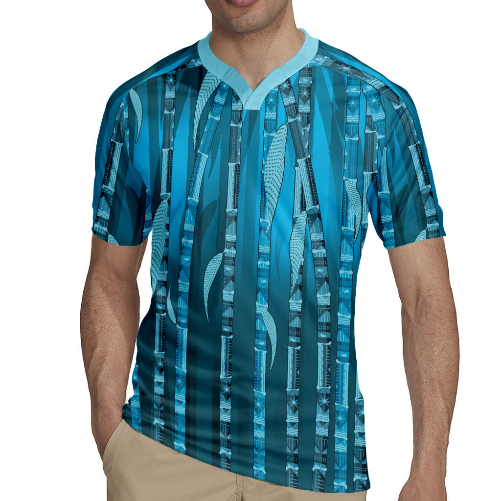Personalised Fiji Language Week Sugarcane Masi Rugby Jersey Blue Tapa Tribal Pattern DT05 - Polynesian Pride
