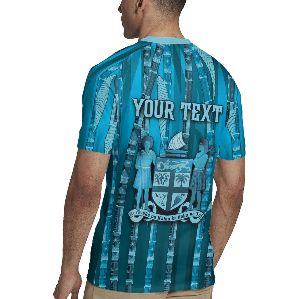 Personalised Fiji Language Week Sugarcane Masi Rugby Jersey Blue Tapa Tribal Pattern DT05 - Polynesian Pride