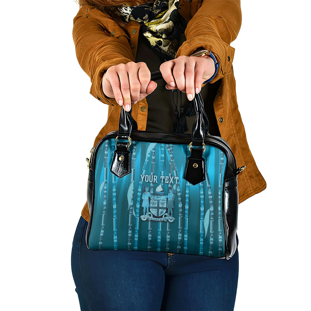 Personalised Fiji Language Week Sugarcane Masi Shoulder Handbag Blue Tapa Tribal Pattern DT05 One Size Blue - Polynesian Pride