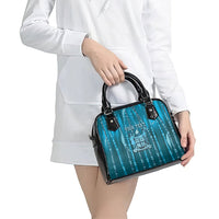 Personalised Fiji Language Week Sugarcane Masi Shoulder Handbag Blue Tapa Tribal Pattern DT05 - Polynesian Pride