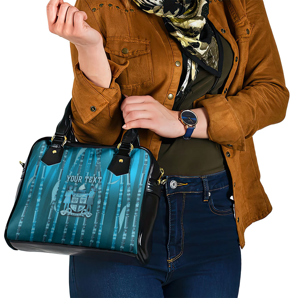 Personalised Fiji Language Week Sugarcane Masi Shoulder Handbag Blue Tapa Tribal Pattern DT05 - Polynesian Pride