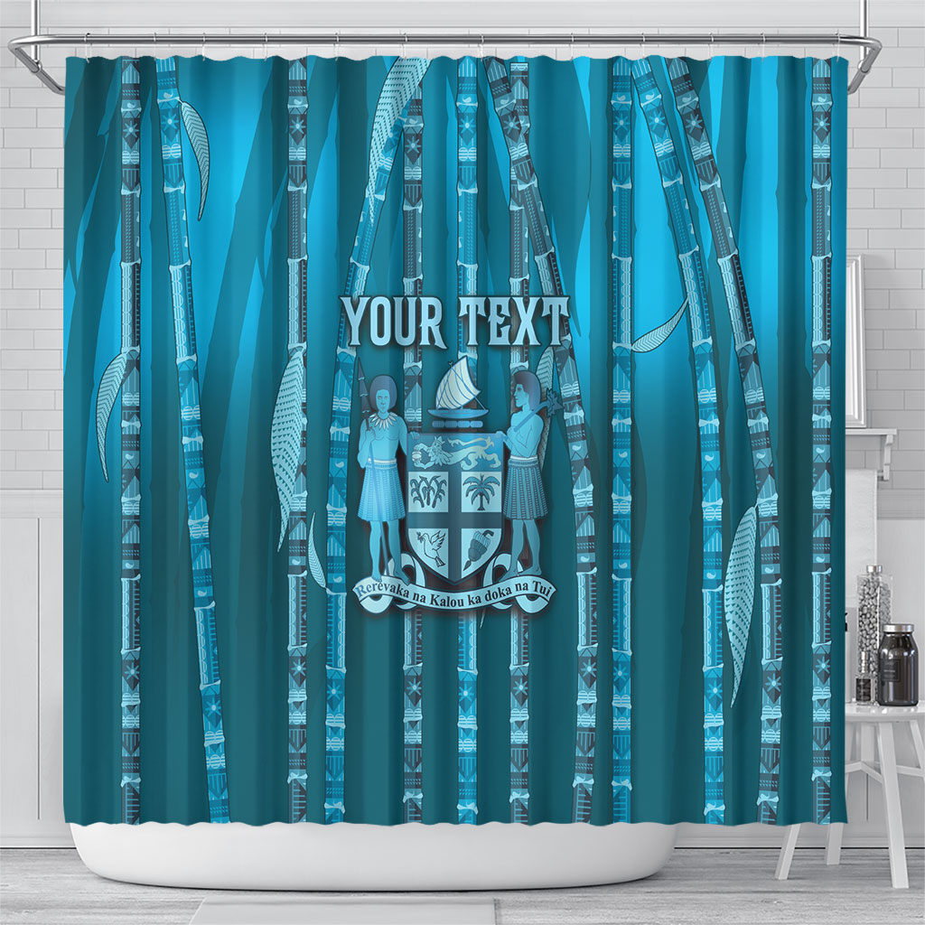 Personalised Fiji Language Week Sugarcane Masi Shower Curtain Blue Tapa Tribal Pattern DT05 - Polynesian Pride