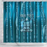 Personalised Fiji Language Week Sugarcane Masi Shower Curtain Blue Tapa Tribal Pattern DT05 - Polynesian Pride