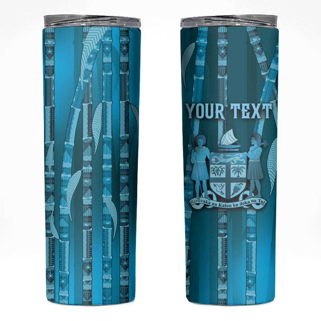 Personalised Fiji Language Week Sugarcane Masi Skinny Tumbler Blue Tapa Tribal Pattern DT05 Blue - Polynesian Pride