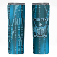 Personalised Fiji Language Week Sugarcane Masi Skinny Tumbler Blue Tapa Tribal Pattern DT05 Blue - Polynesian Pride