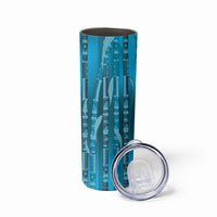 Personalised Fiji Language Week Sugarcane Masi Skinny Tumbler Blue Tapa Tribal Pattern DT05 - Polynesian Pride