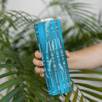 Personalised Fiji Language Week Sugarcane Masi Skinny Tumbler Blue Tapa Tribal Pattern DT05 - Polynesian Pride