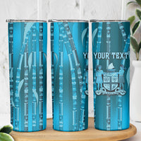 Personalised Fiji Language Week Sugarcane Masi Skinny Tumbler Blue Tapa Tribal Pattern DT05 - Polynesian Pride