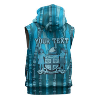 Personalised Fiji Language Week Sugarcane Masi Sleeveless Hoodie Blue Tapa Tribal Pattern DT05 - Polynesian Pride