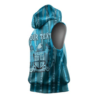 Personalised Fiji Language Week Sugarcane Masi Sleeveless Hoodie Blue Tapa Tribal Pattern DT05 - Polynesian Pride