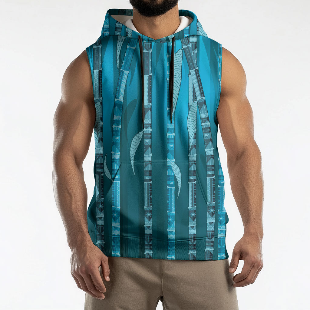 Personalised Fiji Language Week Sugarcane Masi Sleeveless Hoodie Blue Tapa Tribal Pattern DT05 - Polynesian Pride