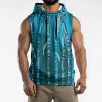 Personalised Fiji Language Week Sugarcane Masi Sleeveless Hoodie Blue Tapa Tribal Pattern DT05 - Polynesian Pride