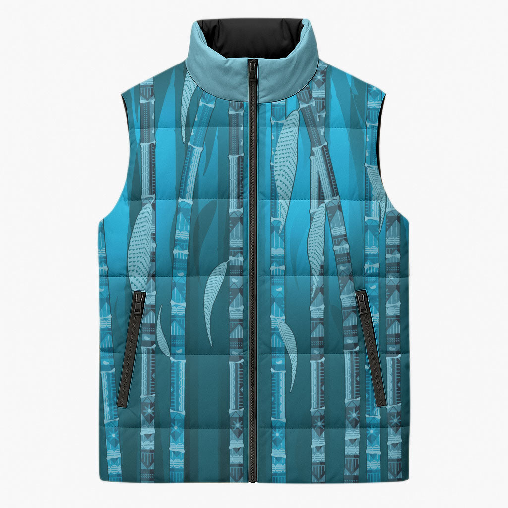 Personalised Fiji Language Week Sugarcane Masi Sleeveless Puffer Jacket Blue Tapa Tribal Pattern DT05 Unisex Blue - Polynesian Pride