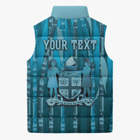 Personalised Fiji Language Week Sugarcane Masi Sleeveless Puffer Jacket Blue Tapa Tribal Pattern DT05 - Polynesian Pride