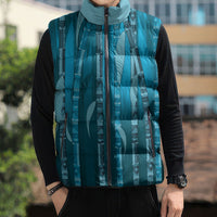 Personalised Fiji Language Week Sugarcane Masi Sleeveless Puffer Jacket Blue Tapa Tribal Pattern DT05 - Polynesian Pride