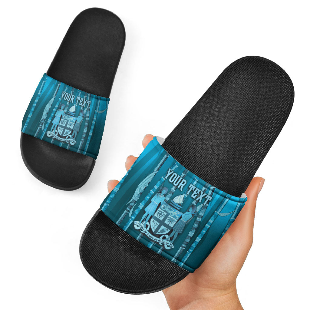 Personalised Fiji Language Week Sugarcane Masi Slide Sandals Blue Tapa Tribal Pattern DT05 - Polynesian Pride