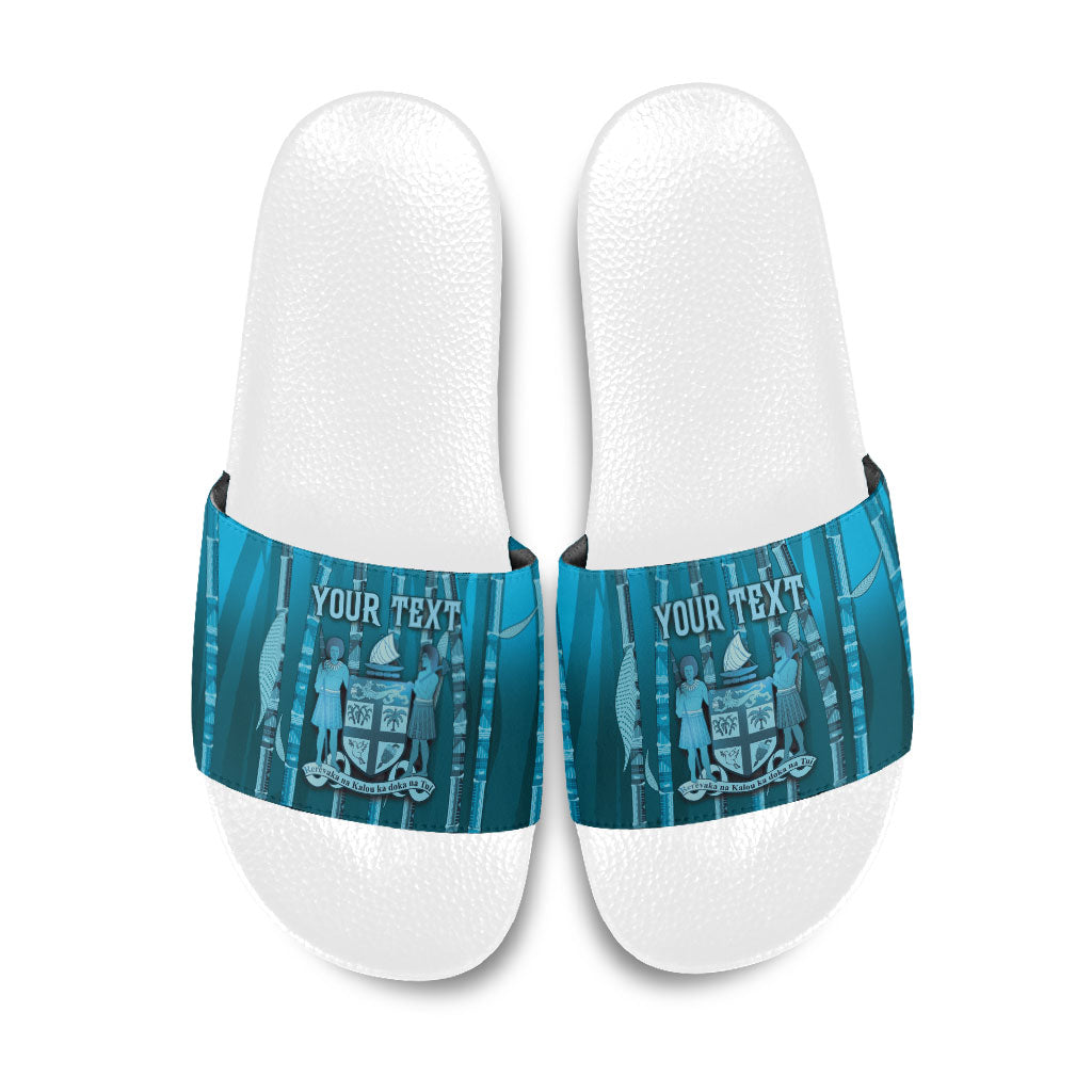 Personalised Fiji Language Week Sugarcane Masi Slide Sandals Blue Tapa Tribal Pattern DT05 Blue - Polynesian Pride