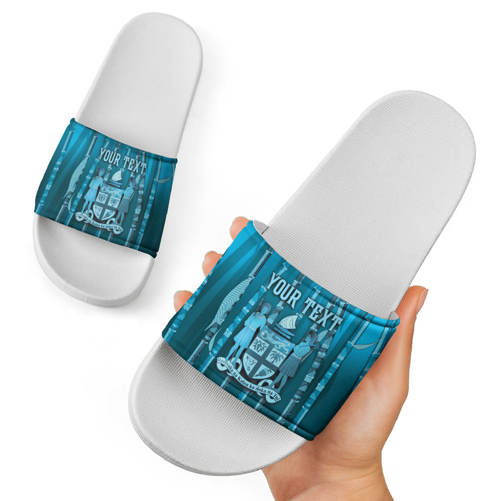 Personalised Fiji Language Week Sugarcane Masi Slide Sandals Blue Tapa Tribal Pattern DT05 - Polynesian Pride