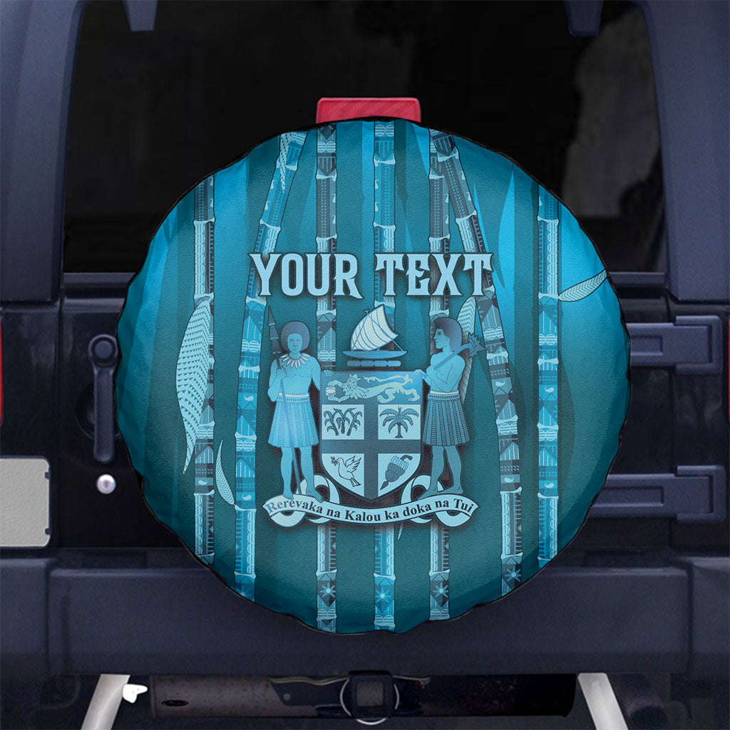 Personalised Fiji Language Week Sugarcane Masi Spare Tire Cover Blue Tapa Tribal Pattern DT05 No hole Blue - Polynesian Pride