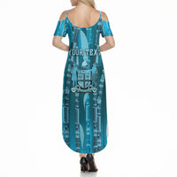 Personalised Fiji Language Week Sugarcane Masi Summer Maxi Dress Blue Tapa Tribal Pattern DT05 - Polynesian Pride