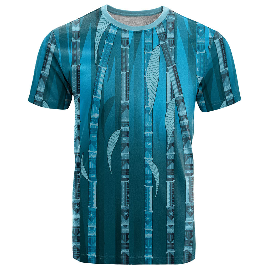 Personalised Fiji Language Week Sugarcane Masi T Shirt Blue Tapa Tribal Pattern DT05 Blue - Polynesian Pride