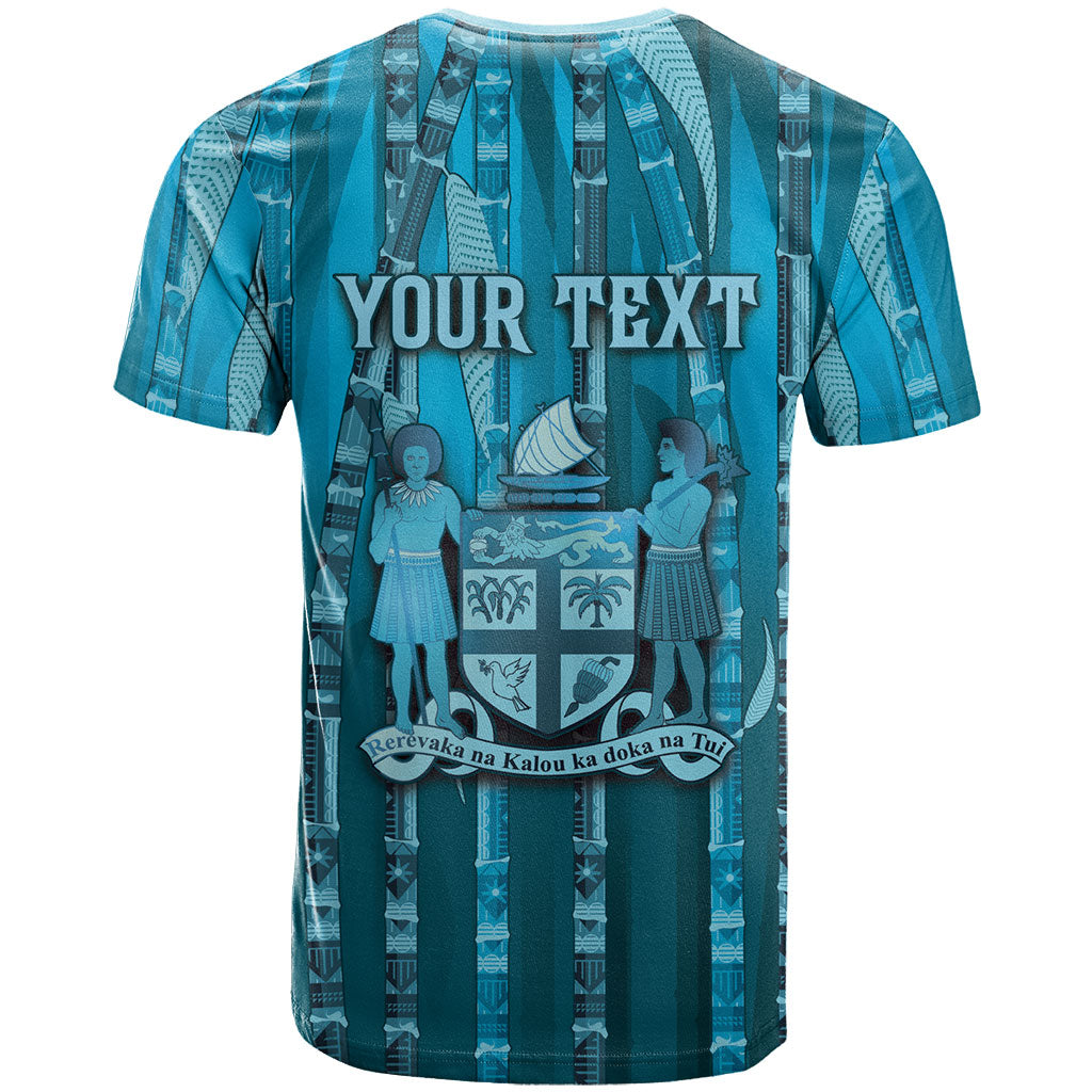 Personalised Fiji Language Week Sugarcane Masi T Shirt Blue Tapa Tribal Pattern DT05 - Polynesian Pride