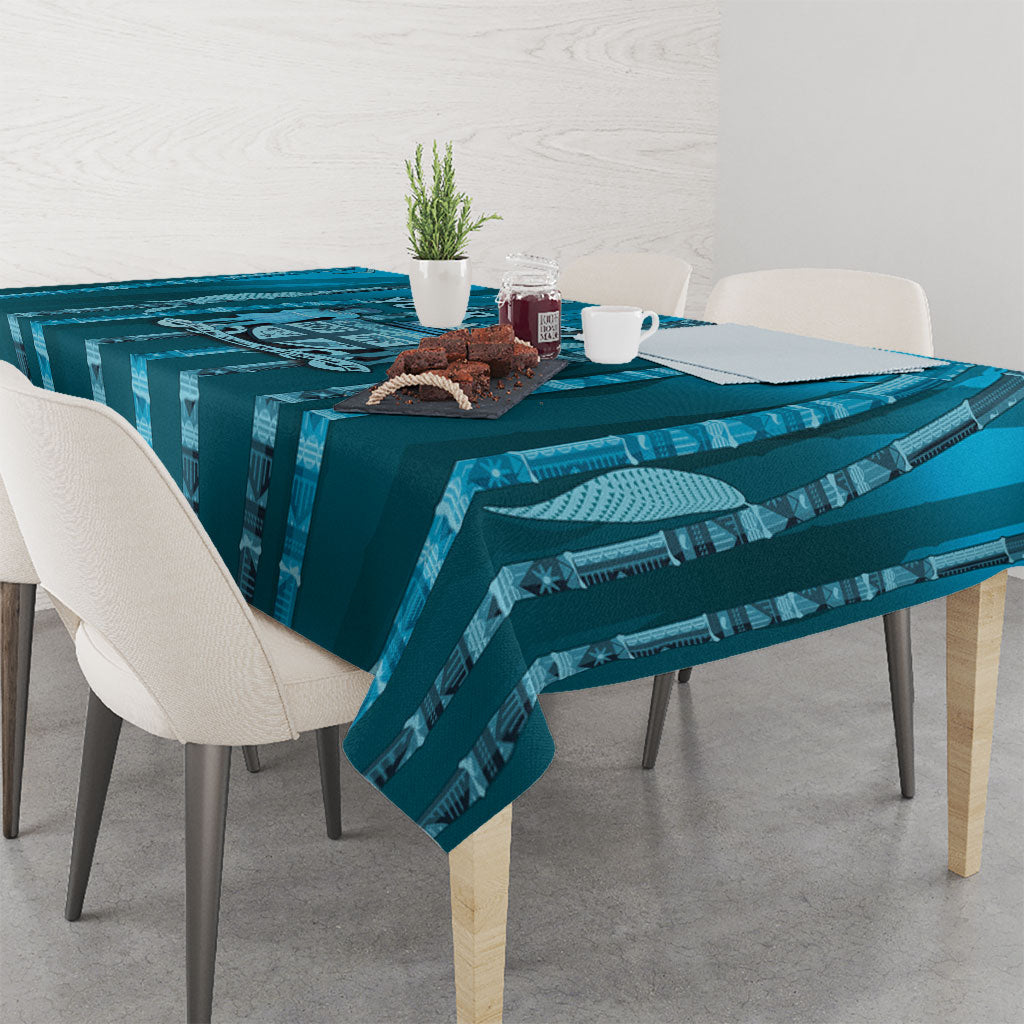 Personalised Fiji Language Week Sugarcane Masi Tablecloth Blue Tapa Tribal Pattern DT05 - Polynesian Pride