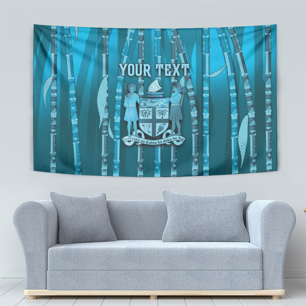 Personalised Fiji Language Week Sugarcane Masi Tapestry Blue Tapa Tribal Pattern DT05 - Polynesian Pride