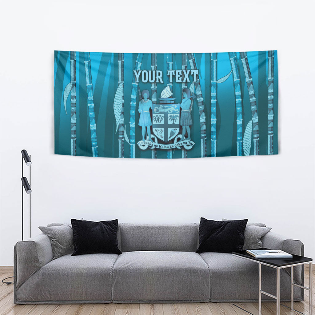 Personalised Fiji Language Week Sugarcane Masi Tapestry Blue Tapa Tribal Pattern DT05 - Polynesian Pride